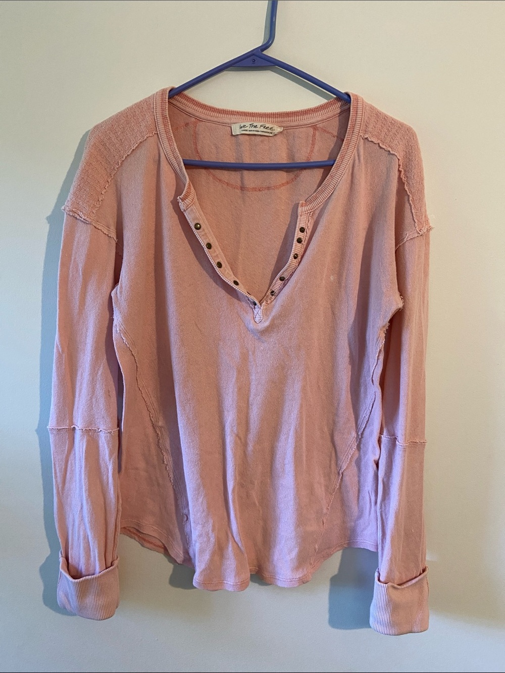 We The Free Blush Pink Long-Sleeve Henley Pullover